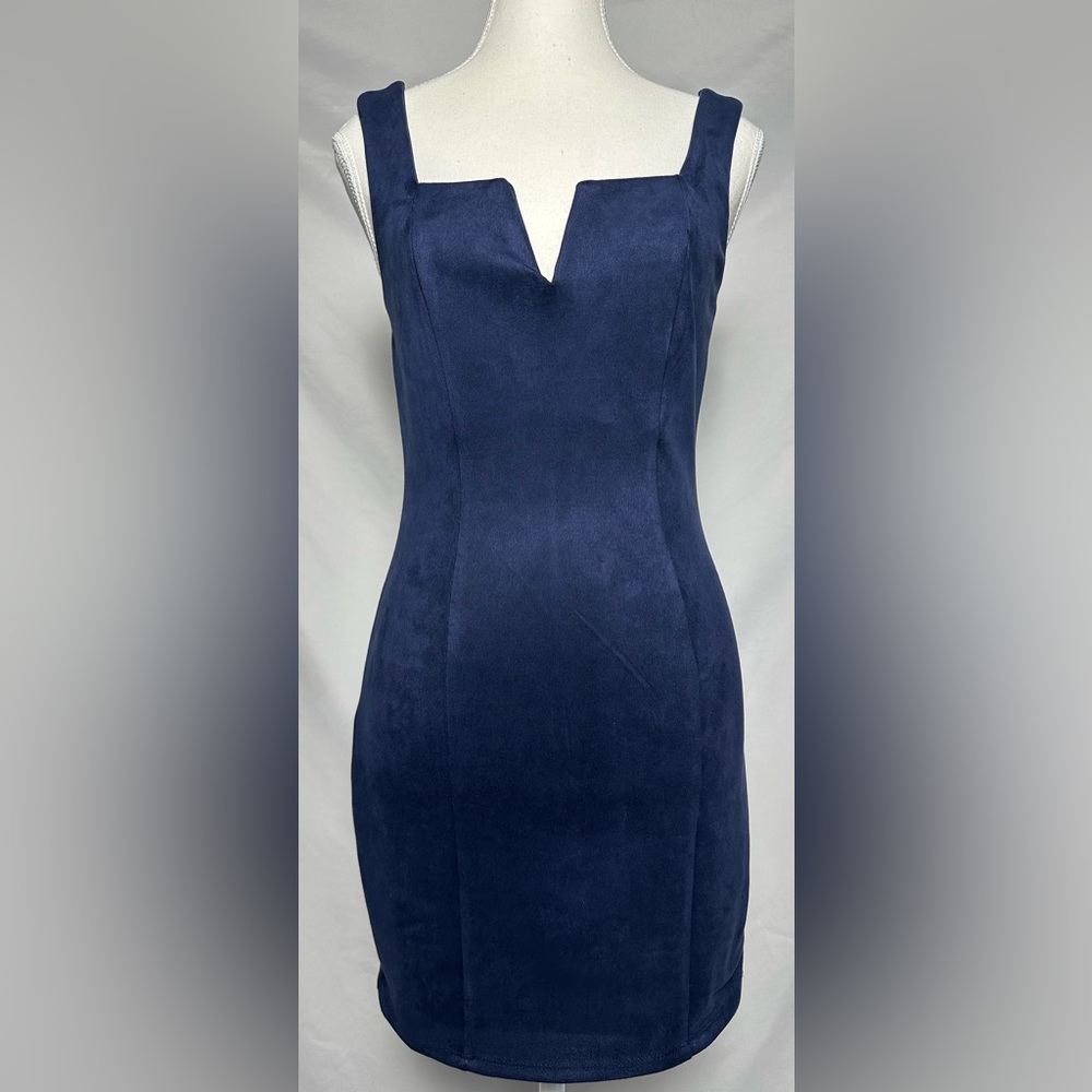 MAX + ASH Blue Faux Suede‎ Bodycon Party Mini Dress Size S